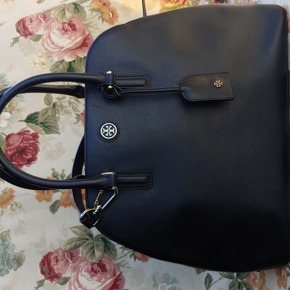 Tory Burch Saffiano Black Leather Dome Satchel Bag with Shoulder Strap - Picture 5 of 17